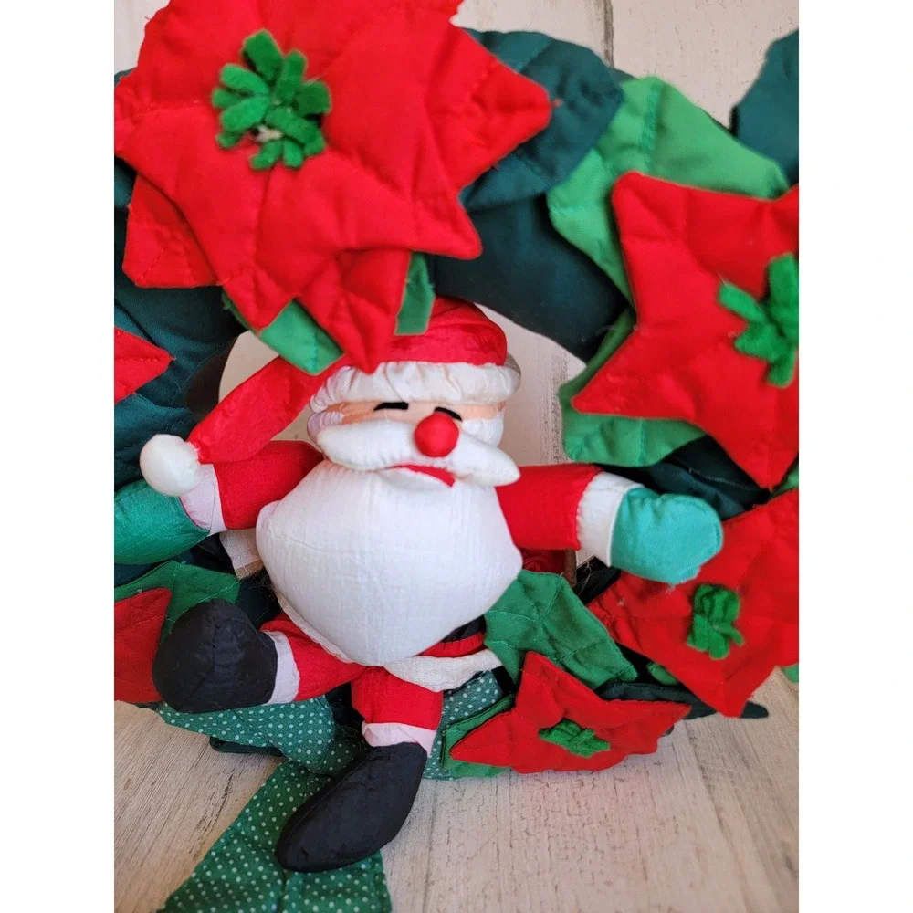 Vintage musical wreath plush Santa Claus Xmas home decor hanging